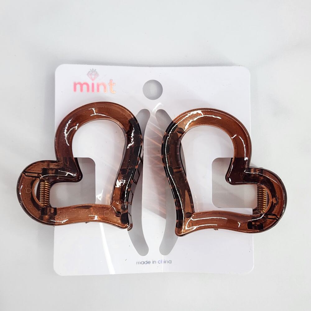 2 Heart Shaped Hair Claw Clips - Open middle Brown Hair Accessories!